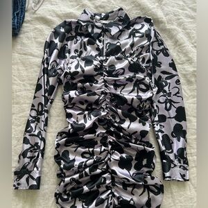 Zara long sleeve collared mini dress with rouching down the front